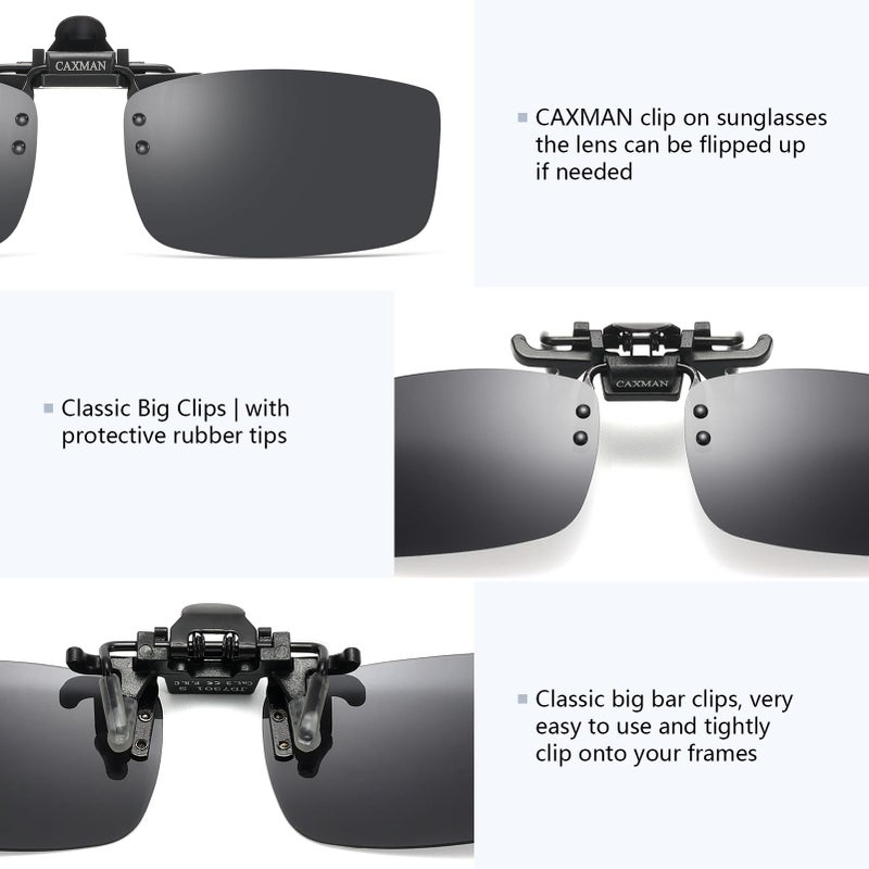 CAXMAN Polarized Clip-on Flip Up Metal Clip Rimless Sunglasses, Lightweight, Grey Lens 56 * 33mm - Image 3